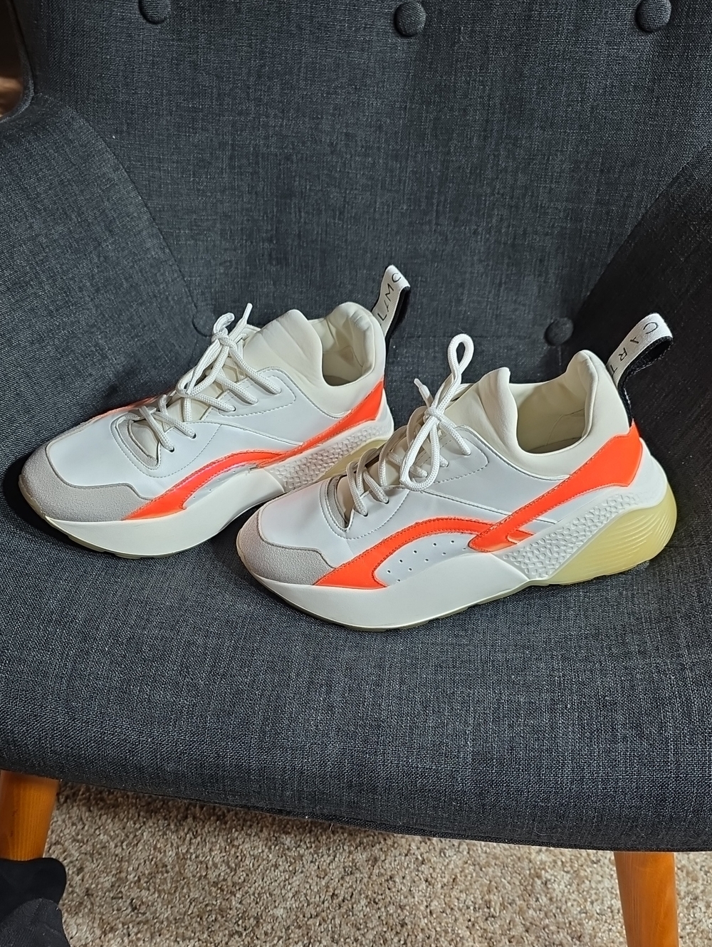 Stella McCartney White Sneakers with Neon Orange Accent